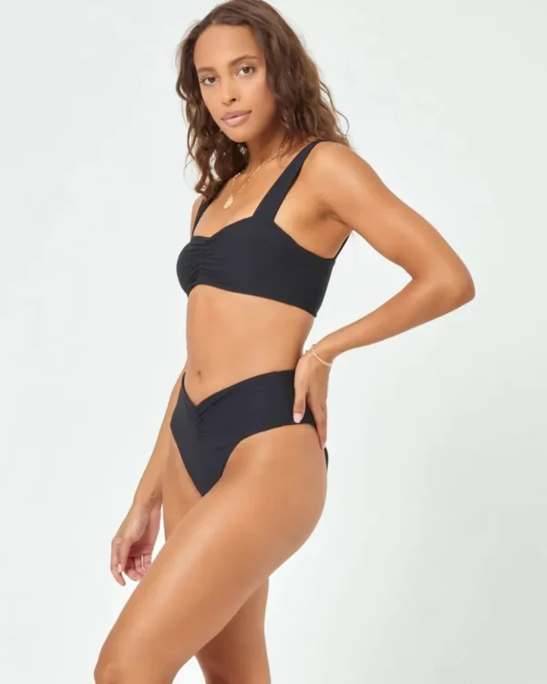 Online Black Eco Chic Repreve Bardot Bikini Bottom Minimal Coverage Bottom | High Waist Bottom