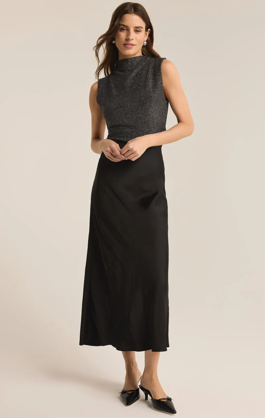 black_europa_poly_sheen_s_0.webp Sale Europa Poly Sheen Skirt Shorts, Pants And Skirts