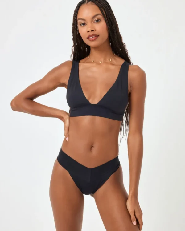 Hot Black Quinn Bikini Bottom | Gone Bananas Beachwear | San Diego | Swim Minimal Coverage Bottom | High Leg Bottom