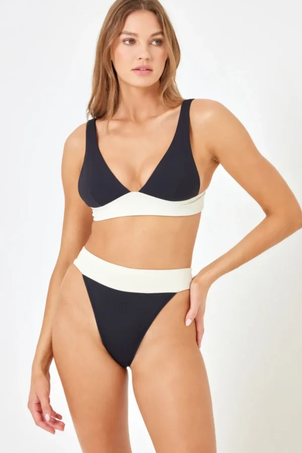 Outlet Black/Cream Lola Bikini Bottom Minimal Coverage Bottom | High Waist Bottom