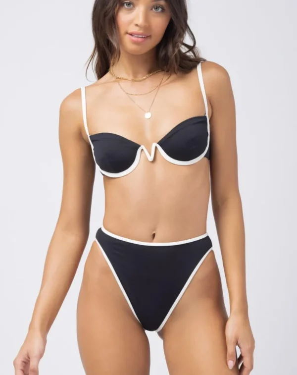 New Black/Cream Nora Bikini Bottom Minimal Coverage Bottom | High Waist Bottom