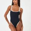 Best Black/Cream Ribbed Baewatch One Piece Swimsuit High Leg One Pieces