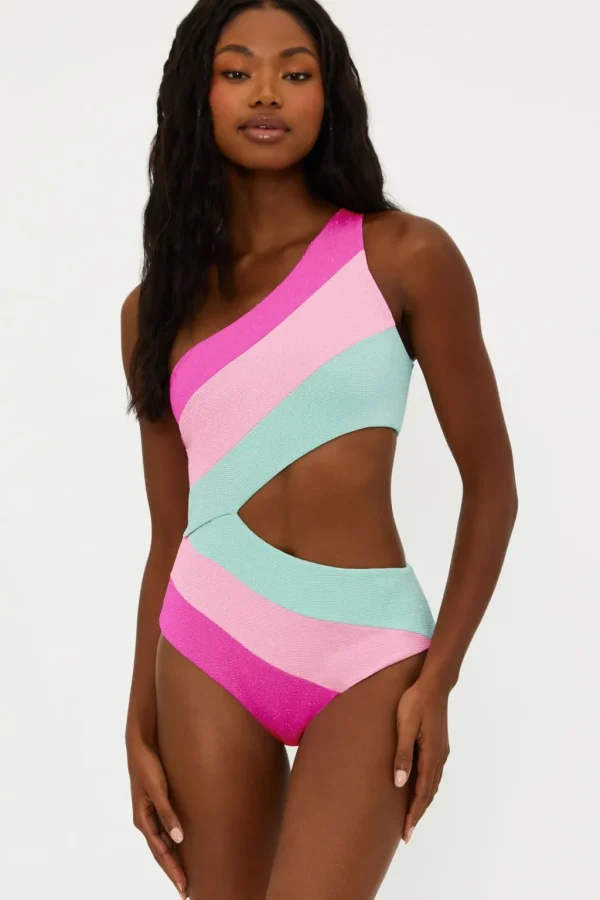 Hot Blossom Colorblock Scrunch Joyce One Piece High Leg One Pieces