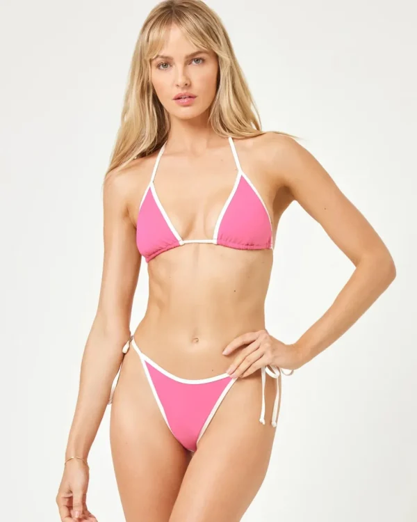 Online Bubblegum Pink/Cream Levy Bitsy Bottom Tie Side Bottom | Minimal Coverage Bottom