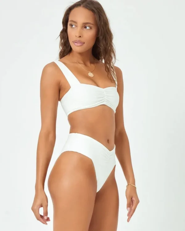 Sale Cream Eco Chic Repreve Bardot Bikini Bottom Minimal Coverage Bottom | High Waist Bottom