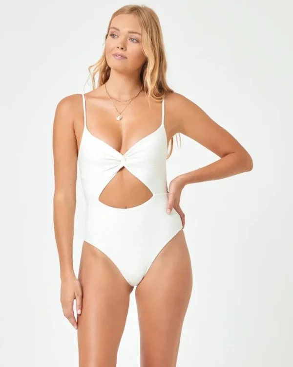 Clearance Cream Eco Chic Repreve Kyslee One Piece Swimsuit Standard Cut One Pieces