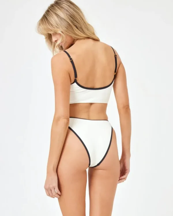 Outlet Cream/Black Ribbed Nora Bikini Bottom Minimal Coverage Bottom | High Waist Bottom