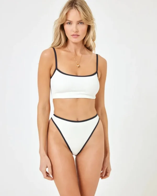 Outlet Cream/Black Ribbed Nora Bikini Bottom Minimal Coverage Bottom | High Waist Bottom
