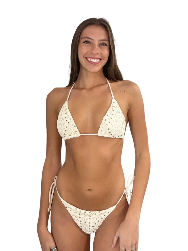 Sale Metal Rhinestone Bottom Tie Side Bottom | Moderate Coverage Bottom
