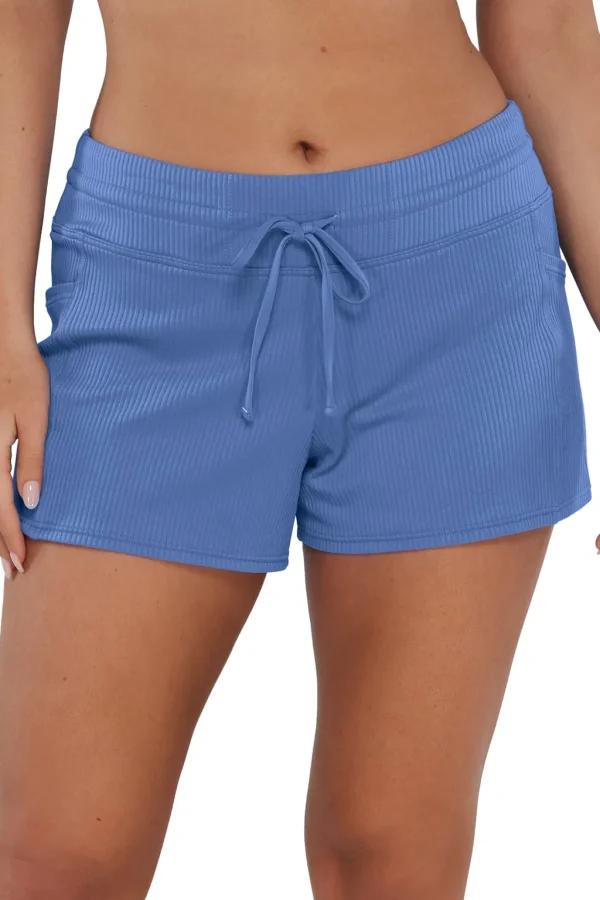New Harbor Blue Sandbar Rib Laguna Swim Short | Gone Bananas Beachwear | San Diego, CA Full Coverage Bottom