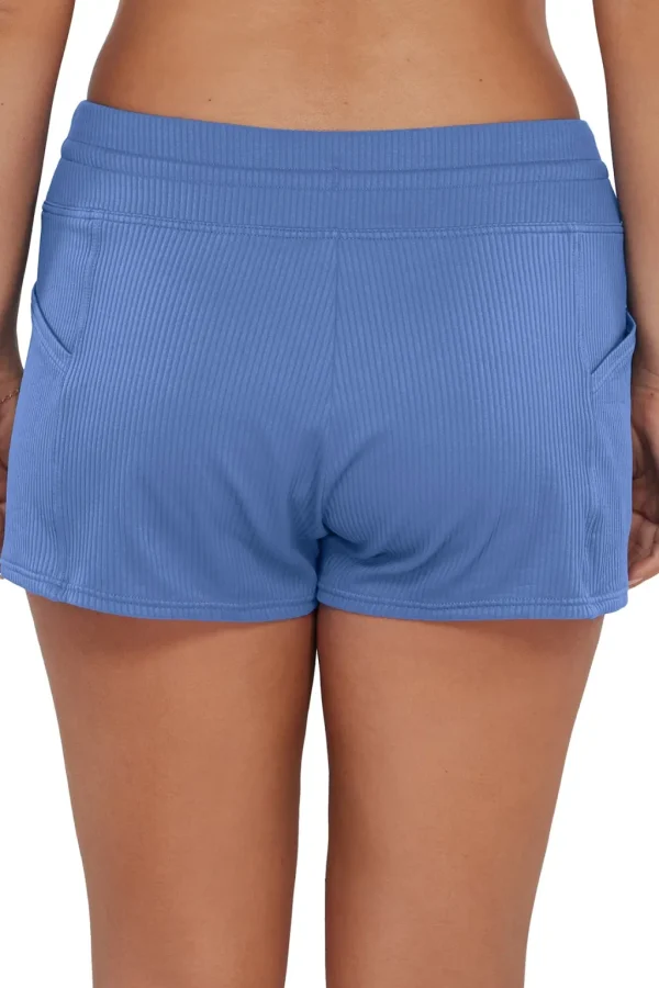 New Harbor Blue Sandbar Rib Laguna Swim Short | Gone Bananas Beachwear | San Diego, CA Full Coverage Bottom
