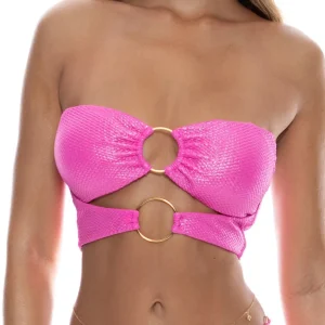 Online Metallic Pink Luminous Double Loop Bandeau Crop Top Bandeau Top