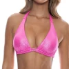 New Metallic Pink Luminous Triangle Halter Top Halter Top | Cup Size Top