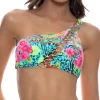Online Multicolor Wild Blooms Asymmetric Ring Chain Cut Out Top One Shoulder Top