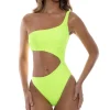 Clearance Neon Yellow Brilla One Shoulder Asymmetrical Bodysuit | Gone Bananas Beachwear | SD Monokini One Pieces